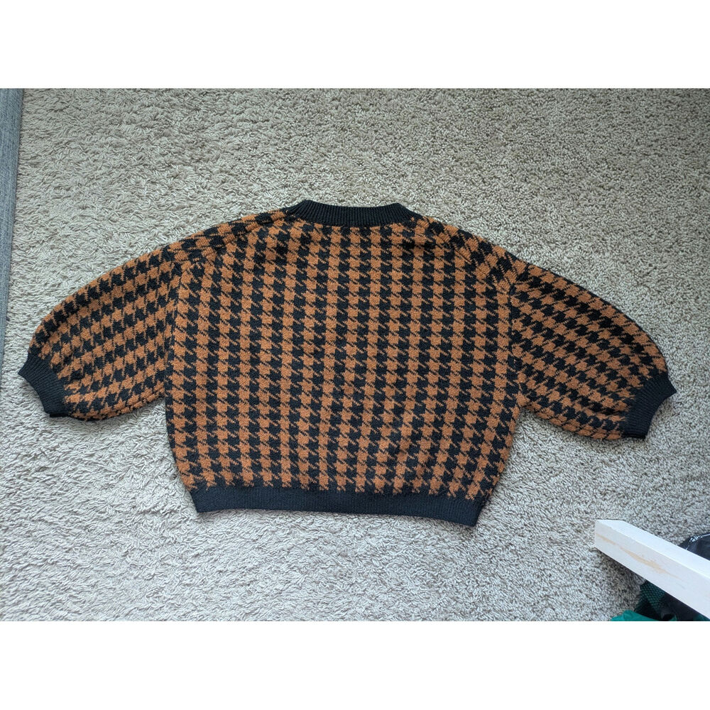 ASTR The Label Crop Sweater Womens M Brown Black Houndstooth Preppy Academia - Picture 3 of 7